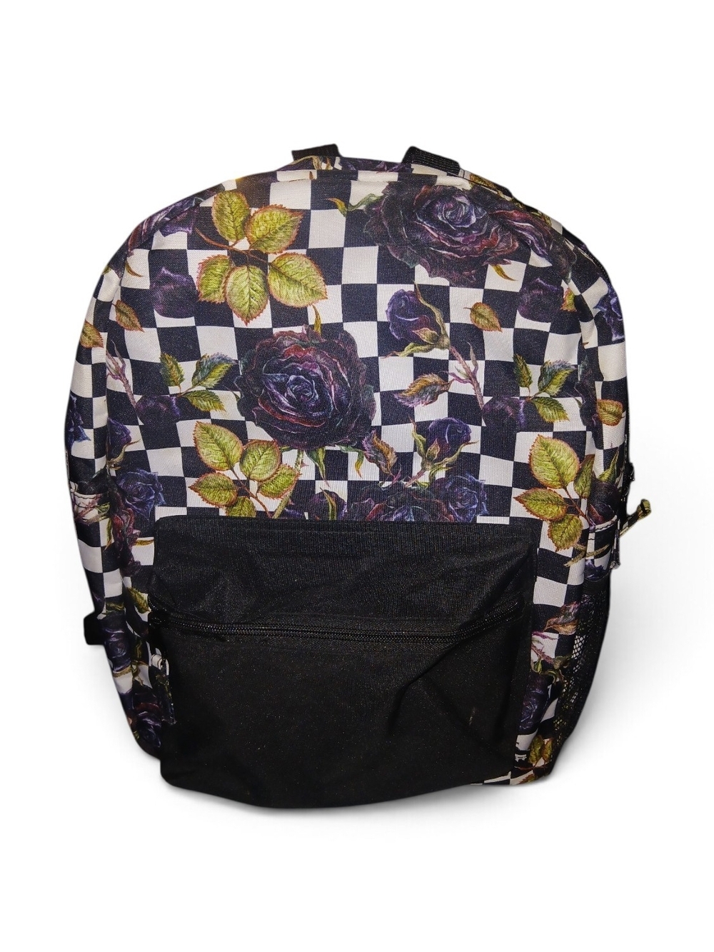 Floral Checkered Tote Bag with Black Base
